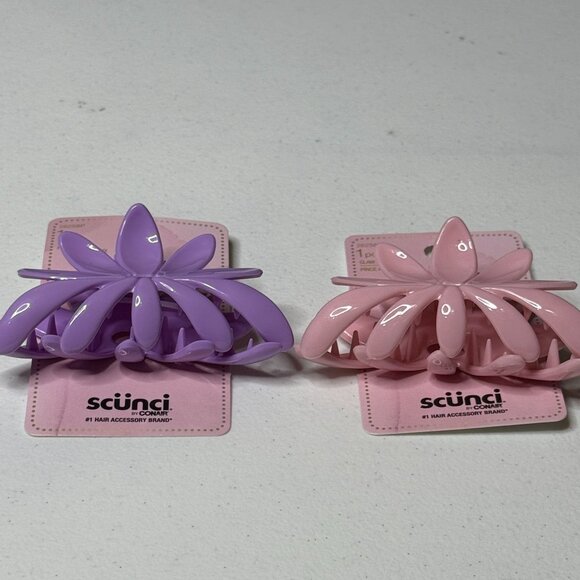 Scunci Flower Claw Clips 2 Pack Purple Pink Large Hair Claw Pastel Spring Gift - Picture 6 of 7
